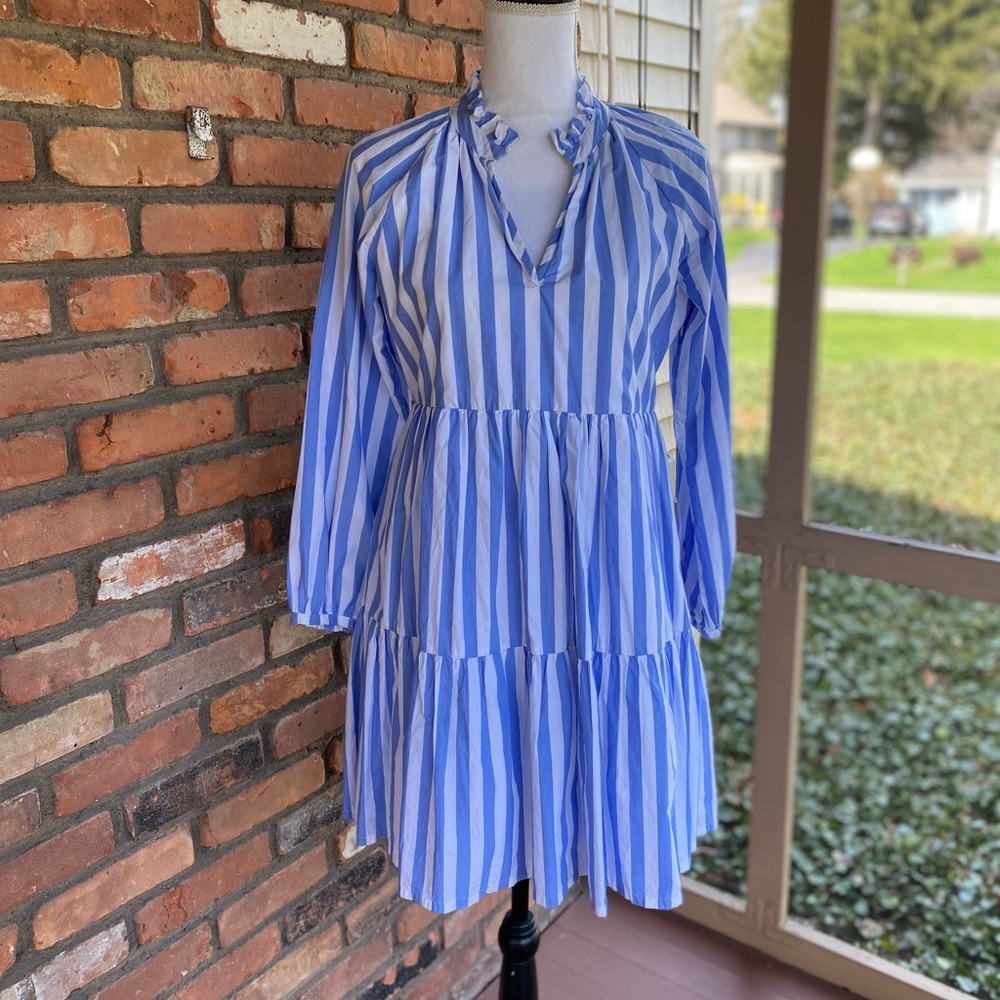 J Crew Striped Poplin Tiered Dress